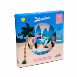 Volkswagen VW T1 Camper Bus Waves are Calling Set of 4 Picnic Plates