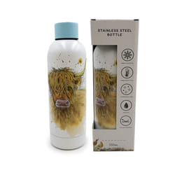 BOT205 Jan Pashley Highland Coo Cow Reusable Stainless Steel Hot & Cold Thermal Insulated Drinks Bottle 530ml