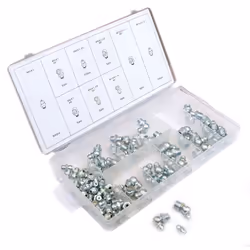 110pc Grease Gun Nipple Fitting Assortment in a plastic storage case