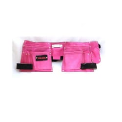 11 Pocket PINK Double Leather belt Tool Pouch holder with Tape / Hammer holder