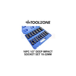 Toolzone 16PC 1/2" DR 6 Point Deep Impact Socket Set 10 - 32mm SS244