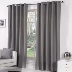 Fusion Sorbonne 100% Cotton Eyelet Lined Curtains - Charcoal, 90 x 90 Inch