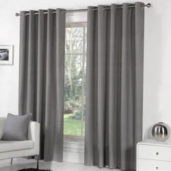 Fusion Sorbonne 100% Cotton Eyelet Lined Curtains - Charcoal, 90 x 90 Inch