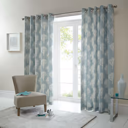 Fusion Woodland Trees Print 100% Cotton Eyelet Lined Curtains - Duck Egg, 46 x 54 Inch