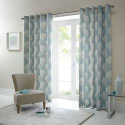 Fusion Woodland Trees Print 100% Cotton Eyelet Lined Curtains - Duck Egg, 46 x 54 Inch