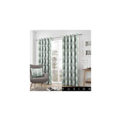 Fusion - Woodland Trees - 100% Cotton Pair of Eyelet Curtains - 46" Width x 72" Drop (117 x 183cm) in Duck Egg