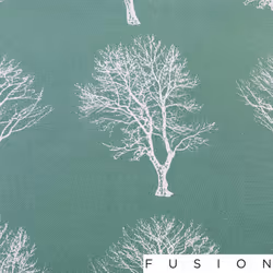 Fusion - Woodland Trees - 100% Cotton Ready Made Lined Eyelet Curtains - 66" Width x 72" Drop (168 x 183cm) in Duck Egg Blue
