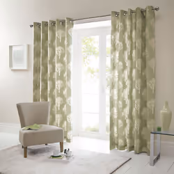 Fusion Woodland Trees Print 100% Cotton Eyelet Lined Curtains - Green, 66 x 54 Inch