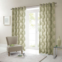 Fusion Woodland Trees Print 100% Cotton Eyelet Lined Curtains - Green, 66 x 54 Inch