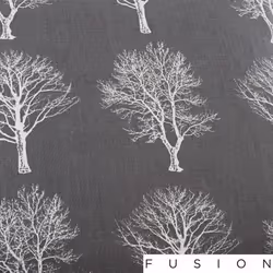 Fusion - Woodland Trees - 100% Cotton Ready Made Lined Eyelet Curtains - 90" Width x 90" Drop (229 x 229cm) in Charcoal Grey