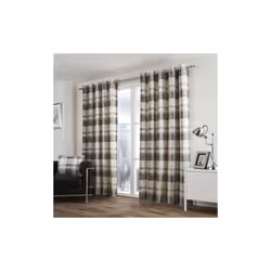 Fusion Balmoral Check 100% Cotton Eyelet Lined Curtains - Slate, 46 x 54 Inch