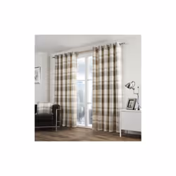 Fusion Balmoral Check 100% Cotton Eyelet Lined Curtains - Natural, 46 x 54 Inch