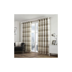 Fusion Balmoral Check 100% Cotton Eyelet Lined Curtains - Natural, 46 x 54 Inch