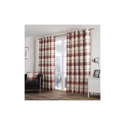 Fusion Balmoral Check 100% Cotton Eyelet Lined Curtains - Ruby, 46 x 72 Inch