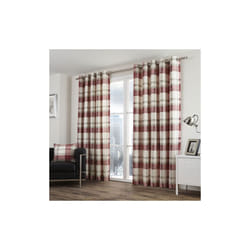 Fusion Balmoral Check 100% Cotton Eyelet Lined Curtains - Ruby, 66 x 90 Inch