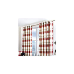 Fusion - Balmoral Check - 100% Cotton Ready Made Pair of Eyelet Curtains - 90" Width x 72" Drop (229 x 183cm) in Ruby
