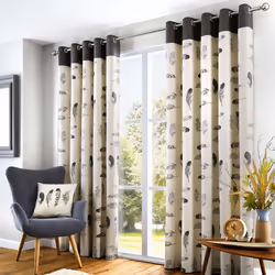 Fusion - Idaho - 100% Cotton Ready Made Eyelet Curtains - 46" Width x 54" Drop (117 x 137cm) in Charcoal Grey