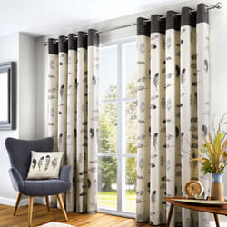 Fusion - Idaho - 100%  Cotton Ready Made Eyelet Curtains - 46" Width x 54" Drop (117 x 137cm) in Charcoal Grey