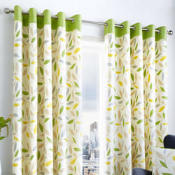 Fusion - Beechwood - 100% Cotton Ready Made Lined Eyelet Curtains - 66" Width x 90" Drop (168 x 229cm), Green