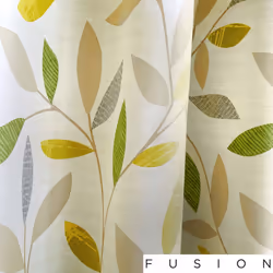 Fusion - Beechwood - 100% Cotton Ready Made Lined Eyelet Curtains - 66" Width x 90" Drop (168 x 229cm), Green