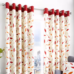 Fusion Beechwood Leaf Trail 100% Cotton Eyelet Lined Curtains - Red, 66 x 54 Inch