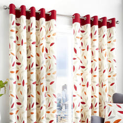 Fusion Beechwood Leaf Trail 100% Cotton Eyelet Lined Curtains - Red, 66 x 54 Inch
