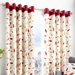 Fusion - Beechwood - 100% Cotton Ready Made Lined Eyelet Curtains - 66" Width x 72" Drop (168 x 183cm), Red