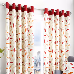 Fusion Beechwood Leaf Trail 100% Cotton Eyelet Lined Curtains, Red, 66 x 90 Inch