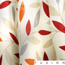 Fusion Beechwood Leaf Trail 100% Cotton Eyelet Lined Curtains, Red, 66 x 90 Inch