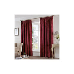 Fusion Eastbourne Damask Jacquard Pencil Pleat Curtains - Burgundy, 66 x 72 Inch