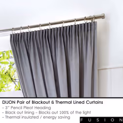 Fusion - Dijon - Blackout / Thermal Insulated Pair of Pencil Pleat Curtains - 90' Width x 54' Drop (229 x 137cm) in Silver