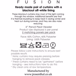 Fusion - Dijon - Blackout / Thermal Insulated Pair of Pencil Pleat Curtains - 90' Width x 54' Drop (229 x 137cm) in Silver