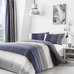 Fusion - Betley - Classic Wide Stripe Duvet Cover Set - Super-King, Blue