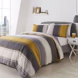 Fusion - Betley - Classic Wide Stripe Duvet Cover Set - Double, Ochre