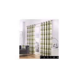 Fusion - Balmoral Check - 100% Cotton Ready Made Pair of Eyelet Curtains - 46" Width x 54" Drop (117 x 137cm) in Green