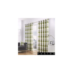 Fusion - Balmoral Check - 100% Cotton Ready Made Pair of Eyelet Curtains - 46" Width x 54" Drop (117 x 137cm) in Green