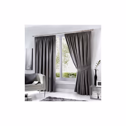 Fusion Dijon Blackout Pencil Pleat Lined Curtains - Charcoal, 90 x 54 Inch