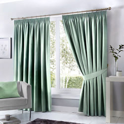 Fusion Dijon Blackout Pencil Pleat Lined Curtains - Duck Egg, 46 x 54 Inch