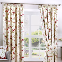 Fusion - Jeannie - 100% Cotton Ready Made Pair of Pencil Pleat Curtains - 46' Width x 54' Drop (117 x 137cm) in Red