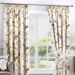 Fusion - Jeannie - 100% Cotton Ready Made Pair of Pencil Pleat Curtains - 46' Width x 54' Drop (117 x 137cm) in Red