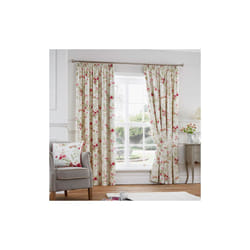 Fusion Jeannie Floral Pencil Pleat Lined Curtains - Red, 46 x 72 Inch