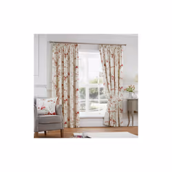 Fusion Jeannie Floral Pencil Pleat Lined Curtains - Red, 90 x 72 Inch
