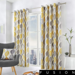 Fusion - Lennox - 100% Cotton Ready Made Pair of Eyelet Curtains - 66' Width x 90' Drop (168 x 229cm) in Grey