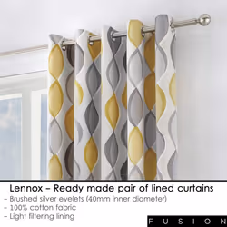 Fusion - Lennox - 100% Cotton Ready Made Pair of Eyelet Curtains - 66' Width x 90' Drop (168 x 229cm) in Grey