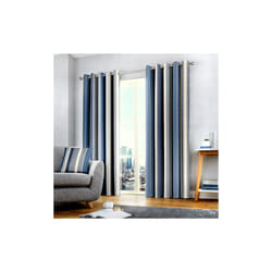 Fusion Whitworth Stripe Eyelet Lined Curtains - Blue, 46 x 54 Inch