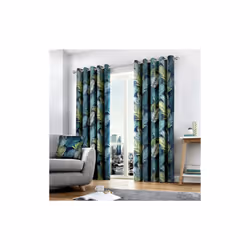 Fusion Tropical Print 100% Cotton Eyelet Lined Curtains, Multi - 46 x 54 Inch