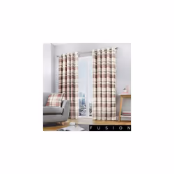 Fusion - Balmoral Check - 100% Cotton Ready Made Pair of Eyelet Curtains - 66" Width x 54" Drop (168 x 137cm) in Blush