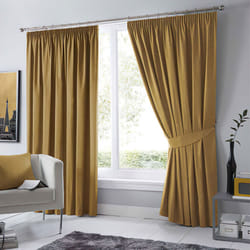 Fusion Dijon Blackout Pencil Pleat Lined Curtains - Ochre, 66 x 90 Inch