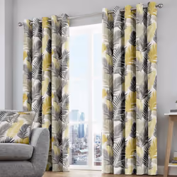 Tropical Lined Eyelet Curtains Ochre 46" x 54"