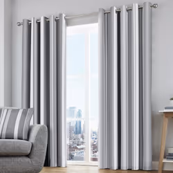 Whitworth Stripe Eyelet Curtains Grey 90" x 72"